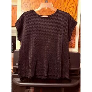 TanJay Women PM/M Black Textured Short Sleeve Top
